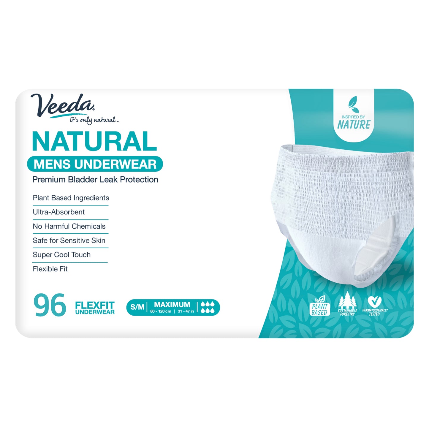 Veeda Natural Adult Incontinence Underwear for Men Small/Medium