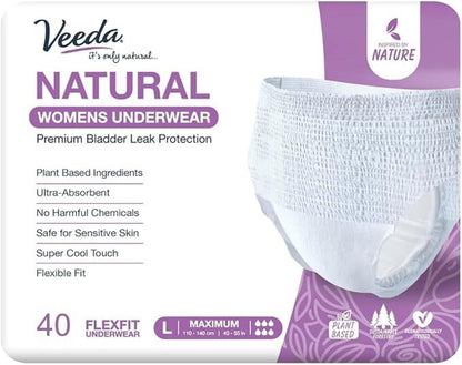 Veeda Natural Adult Incontinence & Postpartum Underwear for Women Large