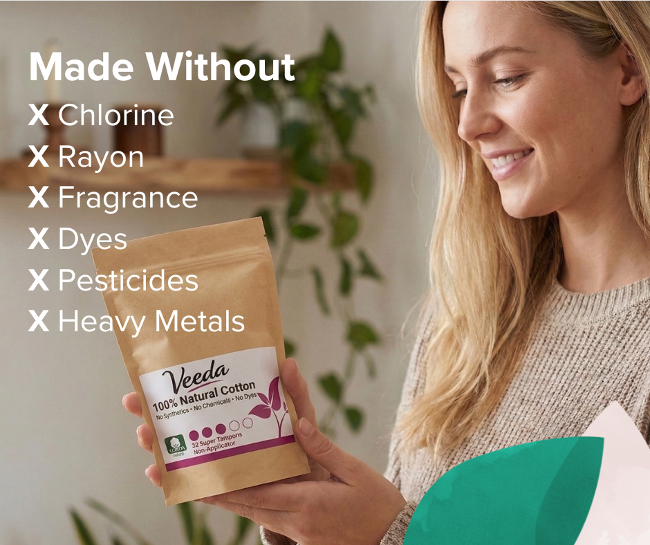 Veeda 100% Natural Cotton Non-Applicator Tampons Super