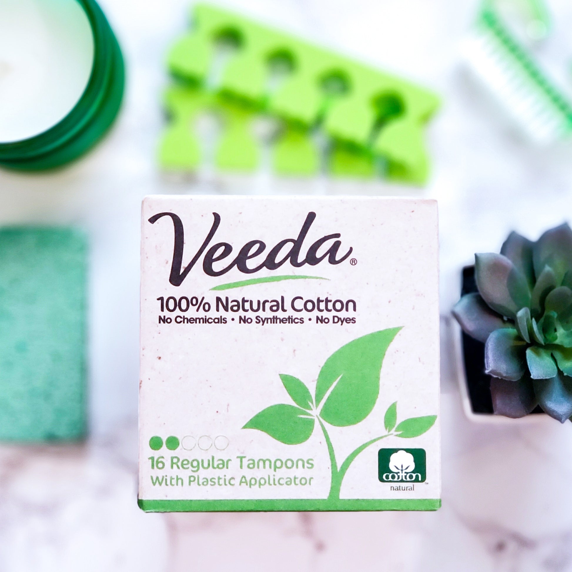 Veeda 100% Natural Cotton BPA-Free Compact Applicator Tampons Regular