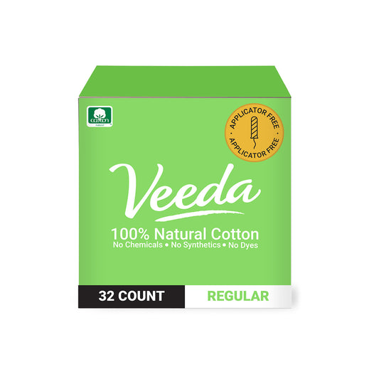 Veeda 100% Natural Cotton Applicator Free Tampons Regular