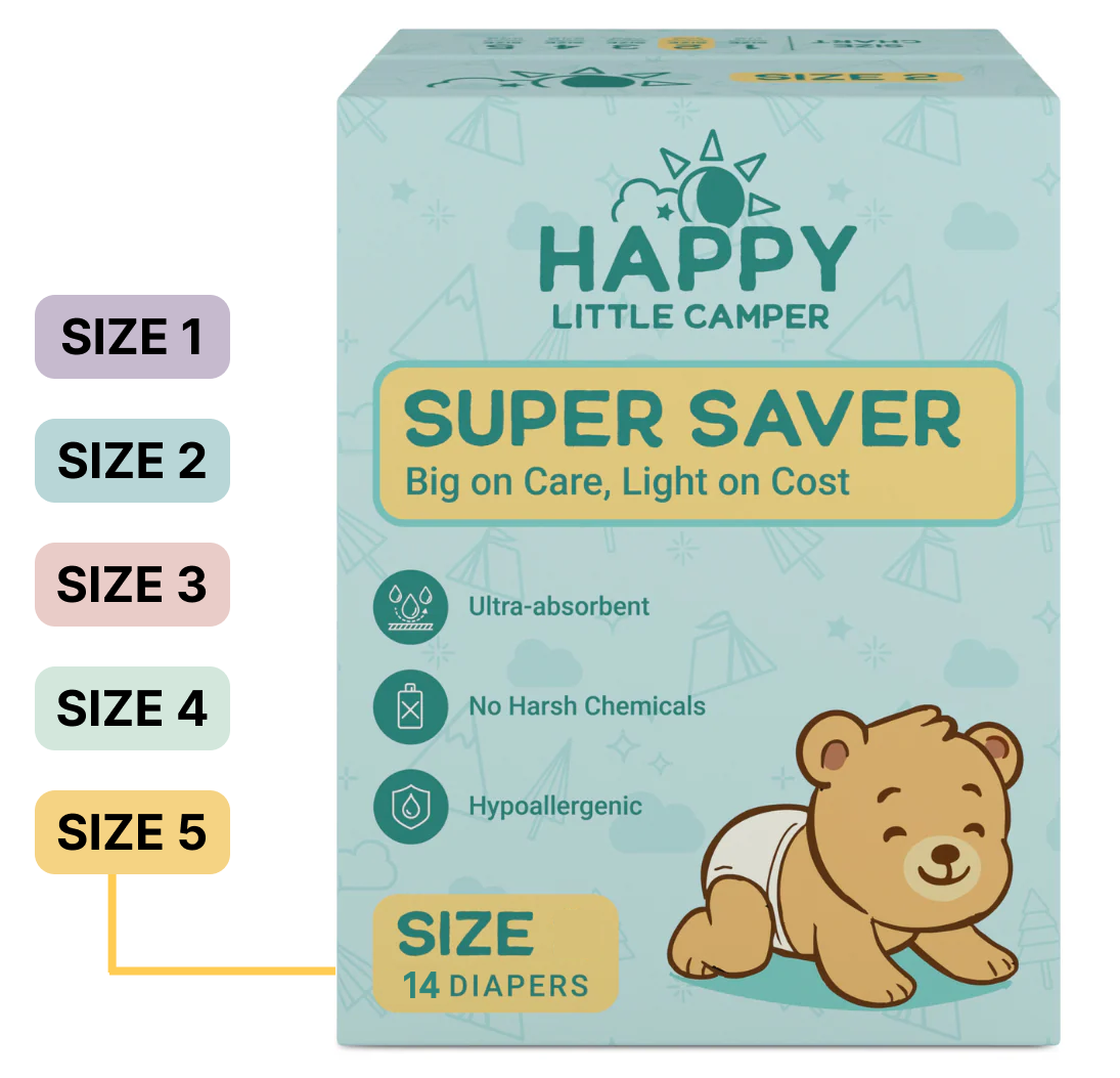 Happy Little Camper Super Saver Baby Diapers, 14 Diapers Pack