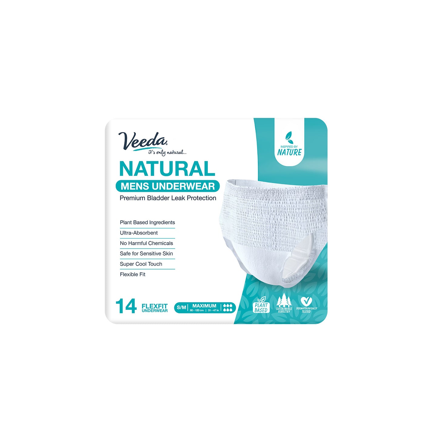 Veeda Natural Adult Incontinence Underwear for Men Small/Medium