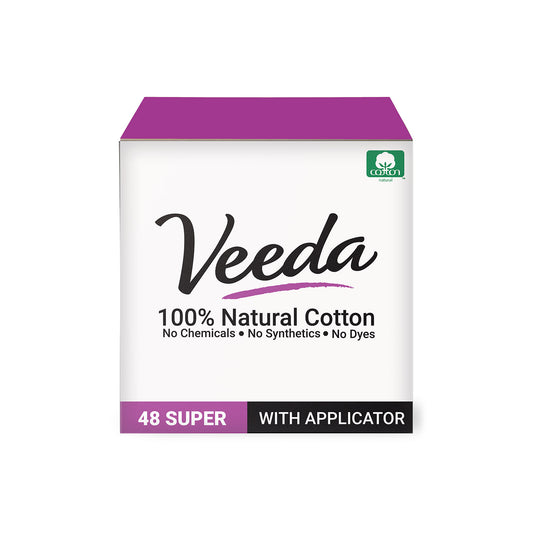 Veeda 100% Natural Cotton BPA-Free Compact Applicator Tampons Super