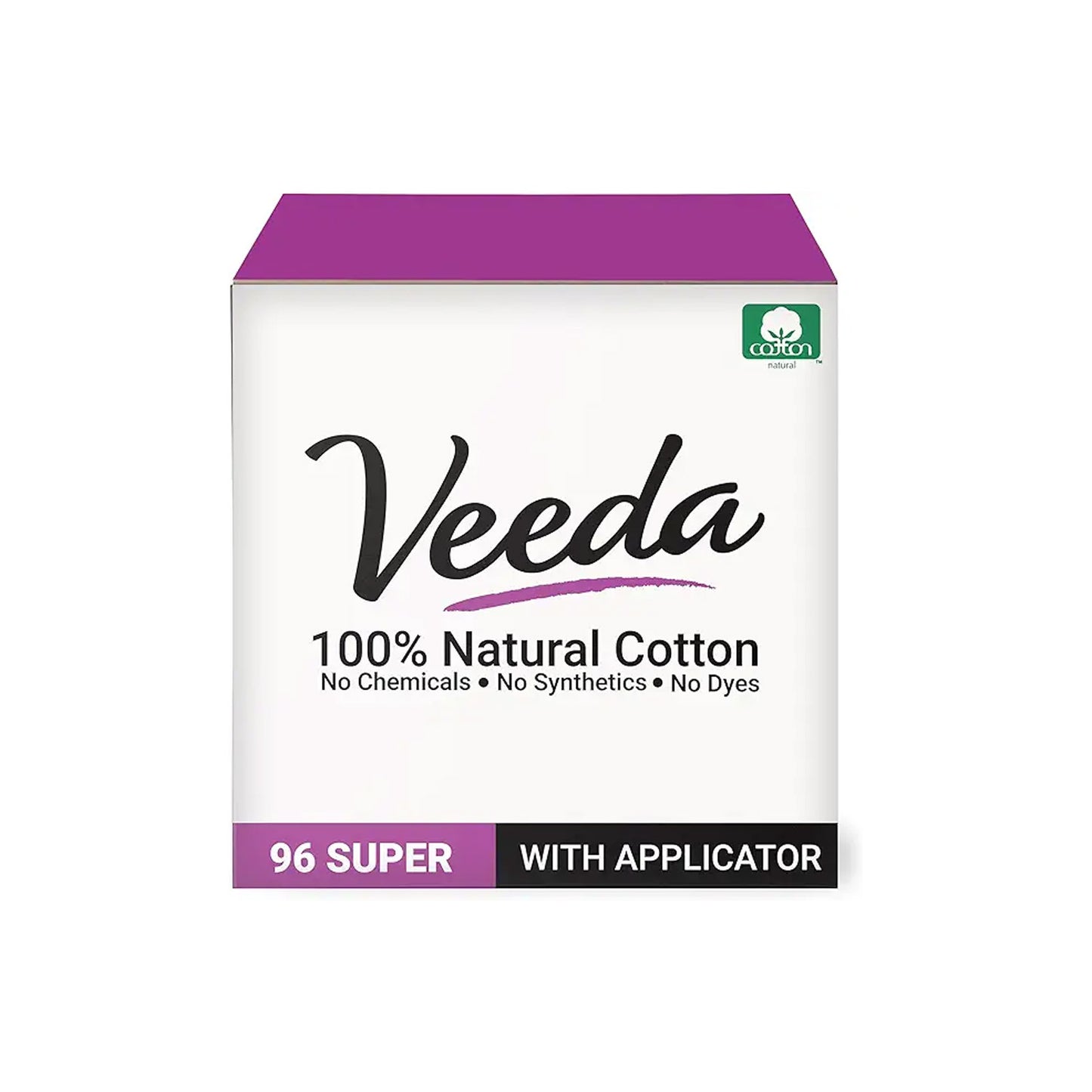 Veeda 100% Natural Cotton BPA-Free Compact Applicator Tampons Super