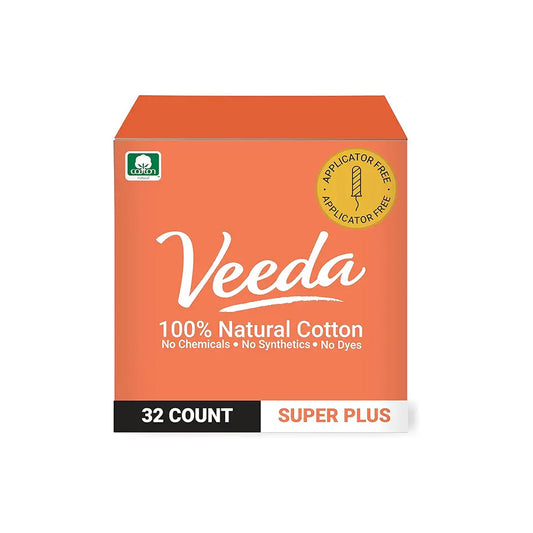 Veeda 100% Natural Cotton Applicator Free Tampons Super Plus