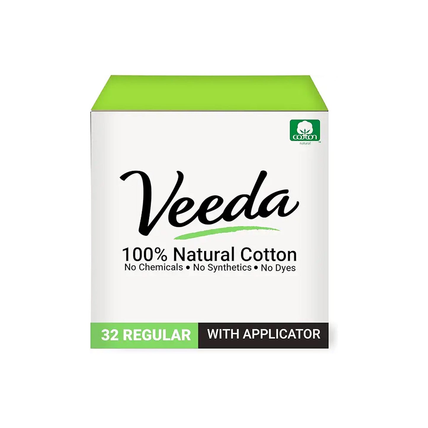 Veeda 100% Natural Cotton BPA-Free Compact Applicator Tampons Regular